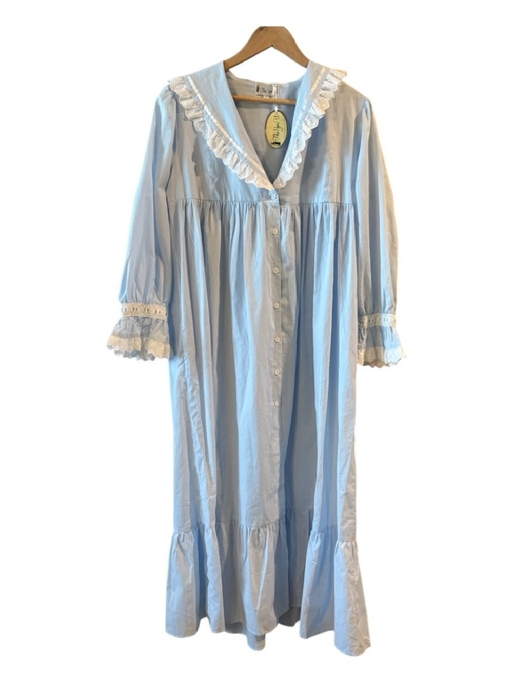 NWT The 1 For U Blue Prairie Cottagecore Maxi Dress Lace Trim Long Sleeve Small